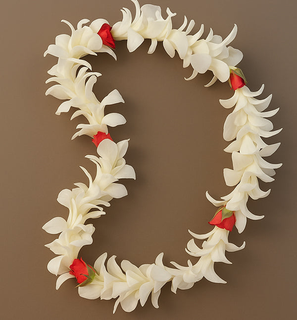 Single White Orchid Lei with Red Roses